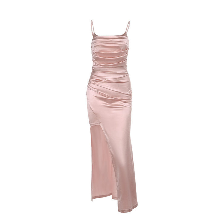 Damen Elegantes Satin Abendkleid mit raffinierter Drapierung und hohem Schlitz W&W Mode