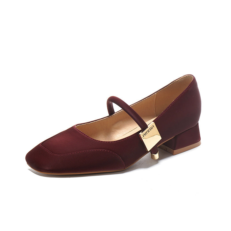 Dame Quadrat-Zehentrenner Mary Jane Pumps mit Blockabsatz WW