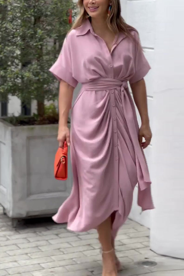 WW | Slip Front Knopf Midi Hemdkleid
