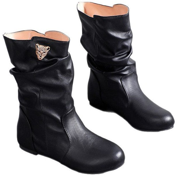 Damen modische Stiefel mit lässigem Falten-Design und elegantem Absatz W&W Mode