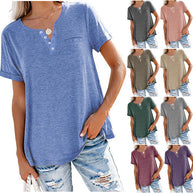 Damen Freizeit T-Shirt mit Knopfleiste und Brusttasche WW