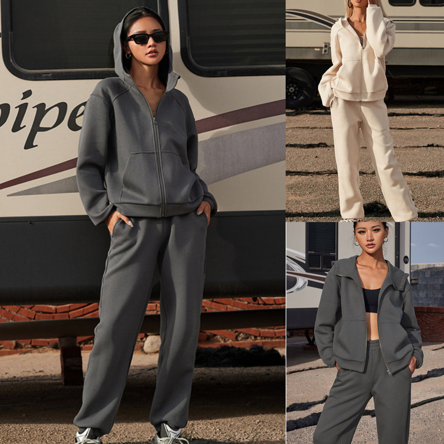 Damen bequeme Sportjacke mit Reißverschluss und lässigen Jogginghosen WW