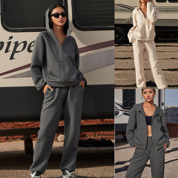 Damen bequeme Sportjacke mit Reißverschluss und lässigen Jogginghosen WW