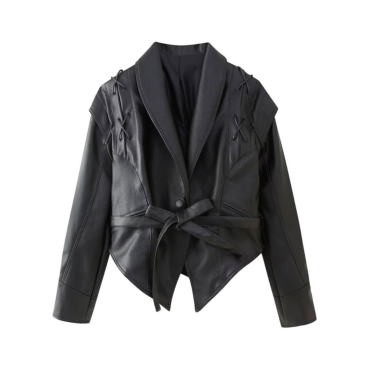Damen Bikerjacke mit raffinierten Schnürdetails und tailliertem Schnitt WW