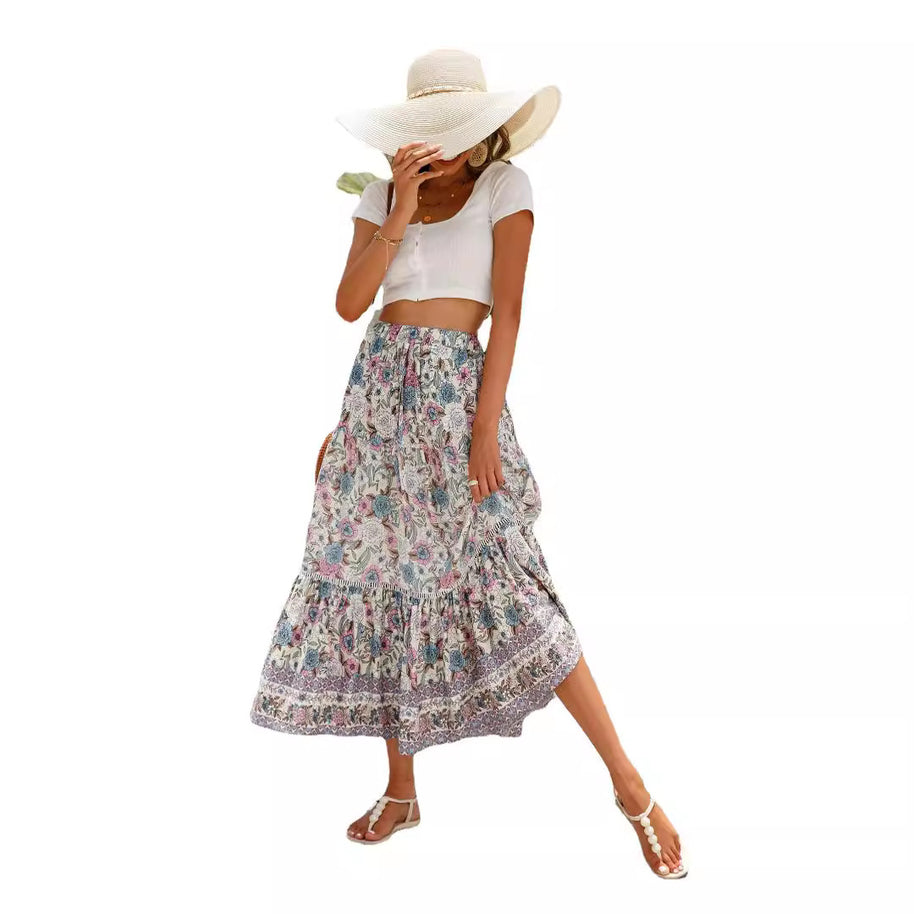 Damen Sommer-Rock mit floralen Mustern und voluminösem Saum WW