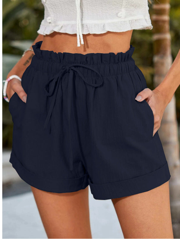 Damen lässige Shorts mit elastischem Bund und Rüschendetail WW