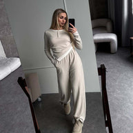 Damen bequeme Lounge-Hose und langärmliges Oberteil-Set WW