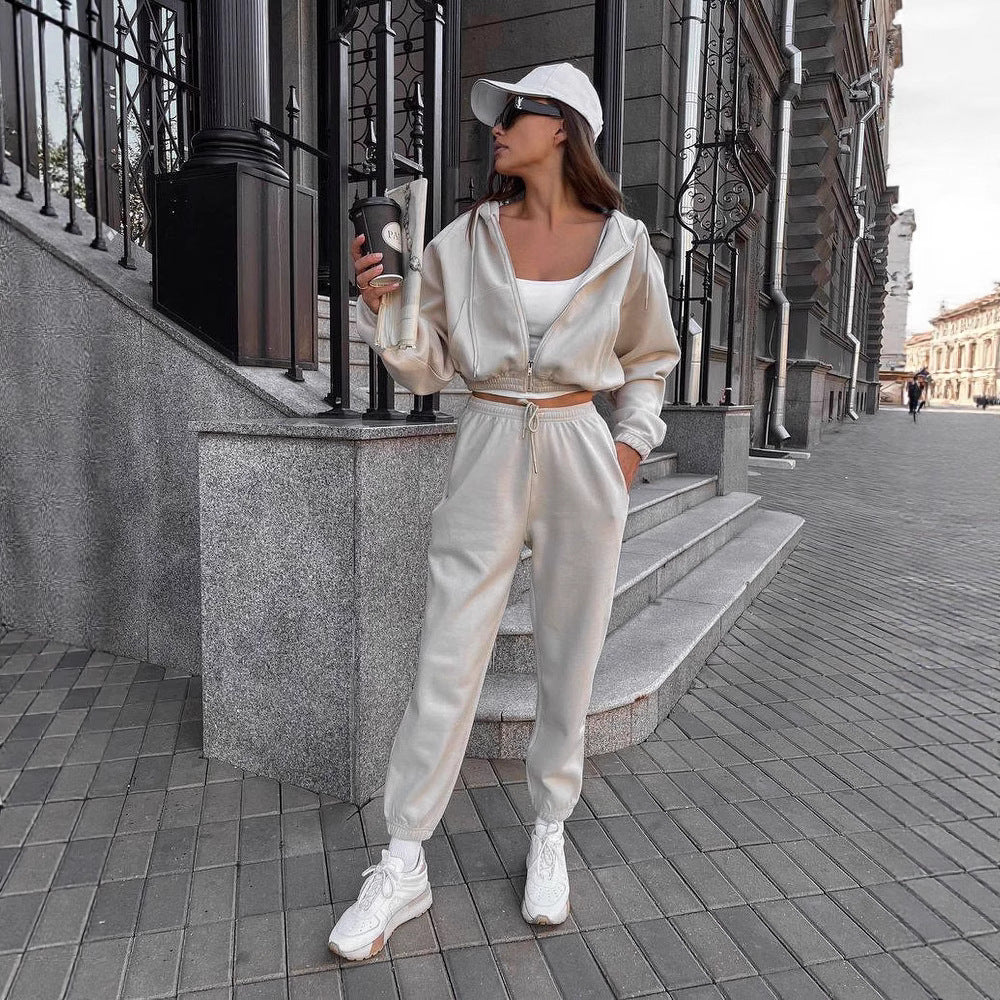 Damen Sportliches Freizeit-Loungewear-Set mit Kapuze WW