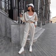 Damen Sportliches Freizeit-Loungewear-Set mit Kapuze WW