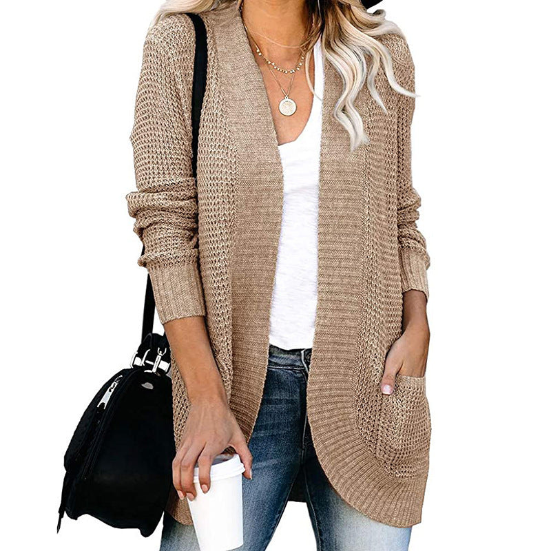 Damen Strickjacke mit offenem Schnitt und seitlichen Taschen WW