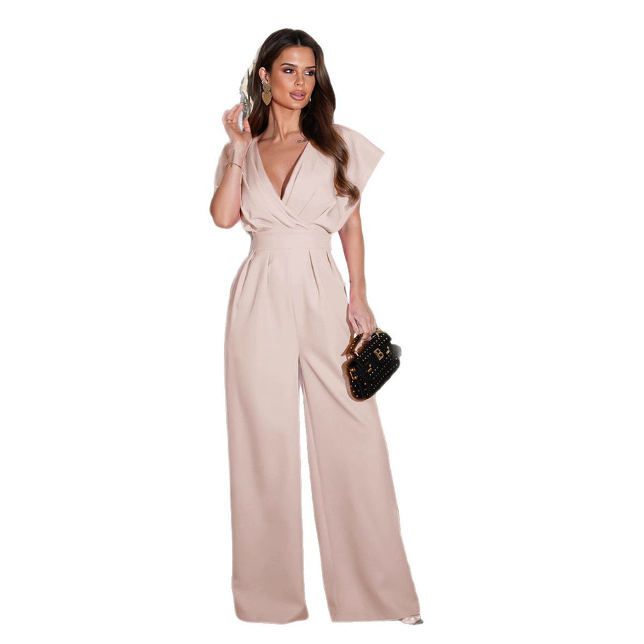 Damen Jumpsuit mit elegantem V-Ausschnitt und weitem Bein WW