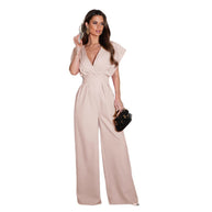 Damen Jumpsuit mit elegantem V-Ausschnitt und weitem Bein WW