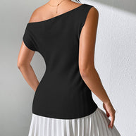 WW | Einfarbiges ärmelloses Top mit schulterfreiem Strickdesign