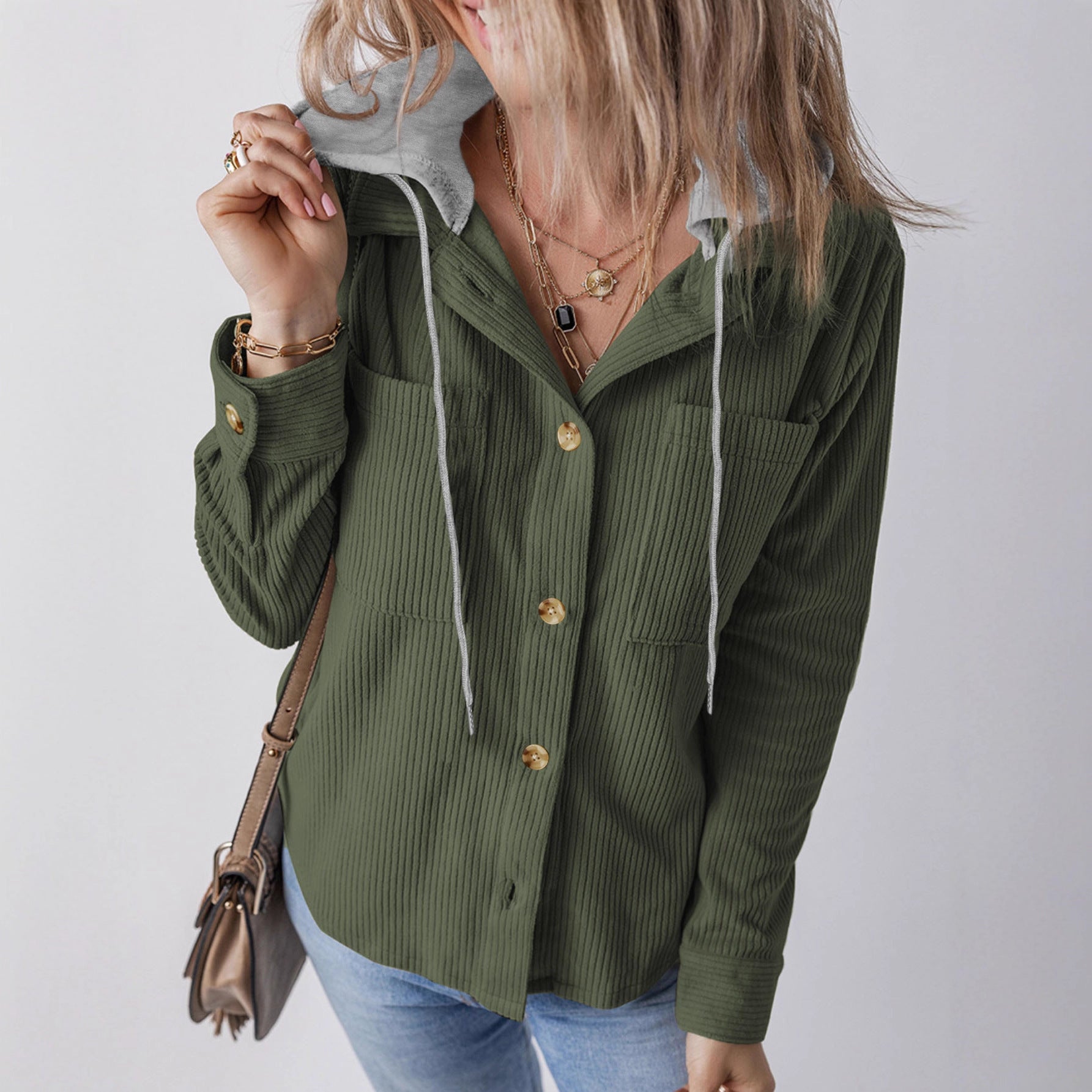 Damen Sportlich-elegante Hemdjacke mit Kapuze und praktischen Taschen WW