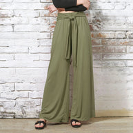 Damen Bequeme und stylische Weite Hose mit Taillengürtel WW