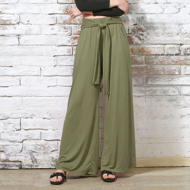 Damen Bequeme und stylische Weite Hose mit Taillengürtel WW