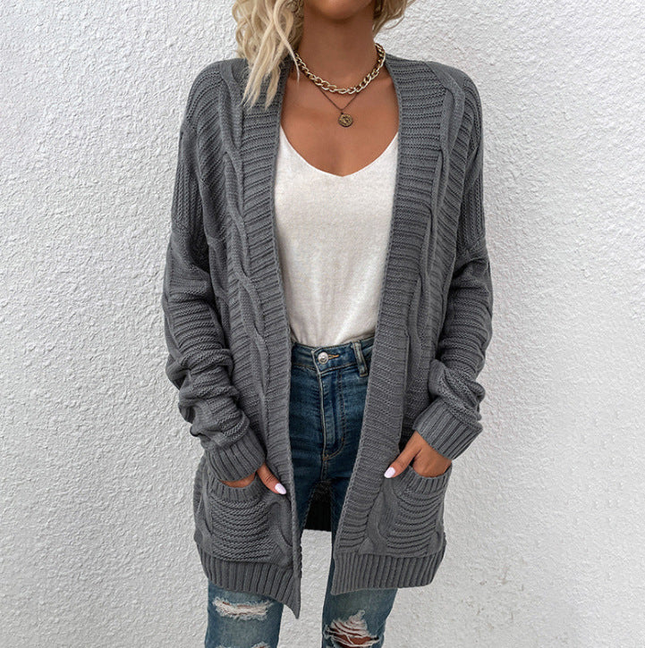 Damen Strickjacke mit tiefem V-Ausschnitt und Taschen WW