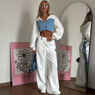 Damen Sportliches Cropped-Set mit farblich abgestimmten Akzenten WW