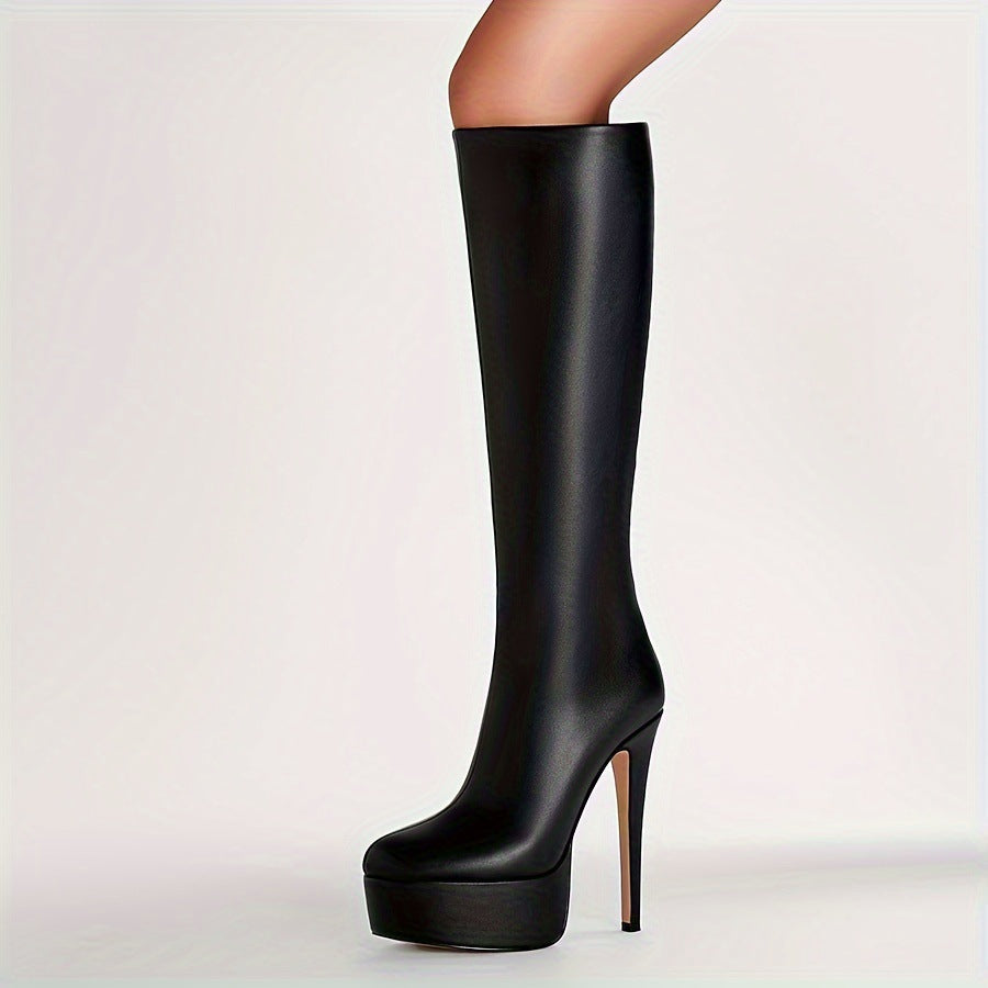 WW | Einfarbige Hohe Stiletto-Absätze Dicke Sohle Stiefel