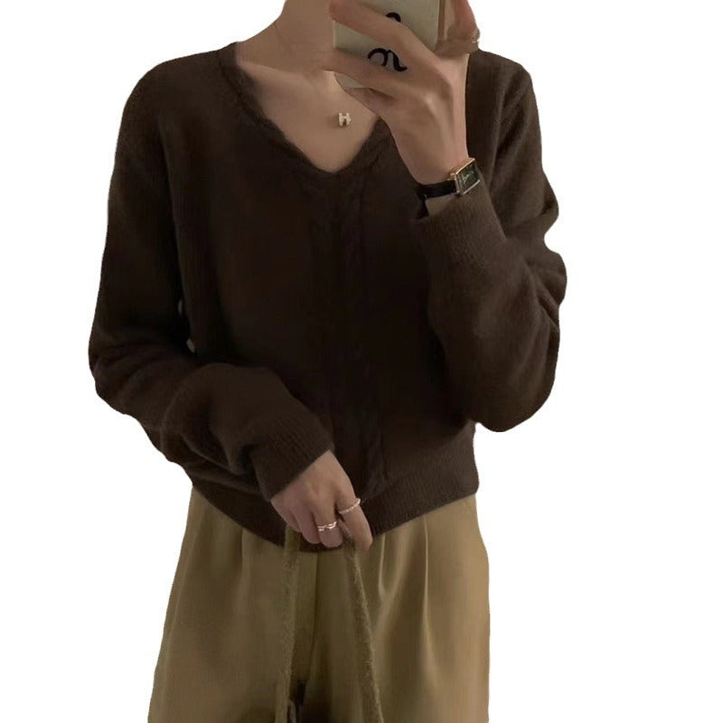 Damen Strickpullover mit V-Ausschnitt und Zopfmuster WW