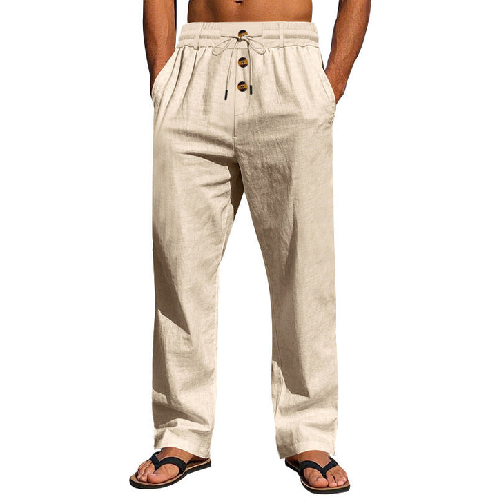 Herren Bequeme Leinenhose mit elastischem Bund und Knopfdetails W&W Mode