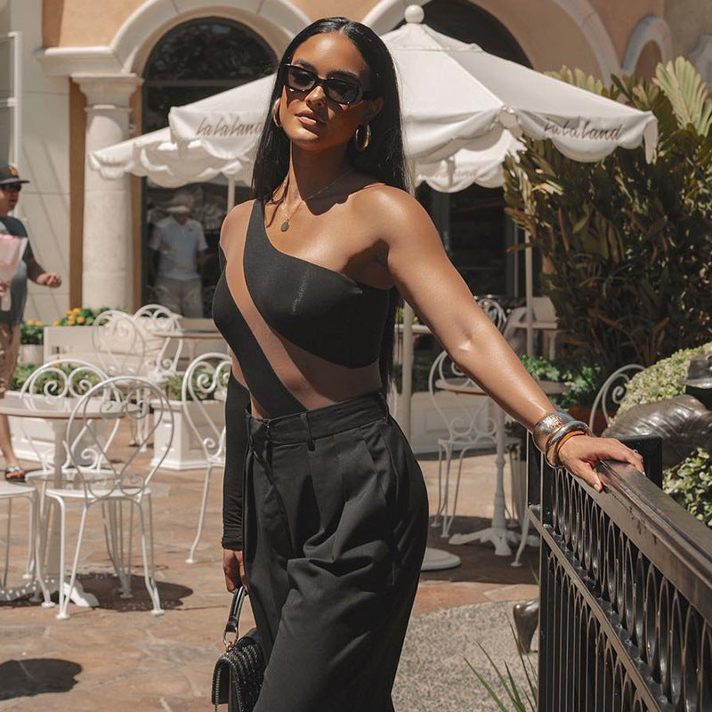 Damen Einseitiger Bodysuit mit transparenten Akzenten W&W