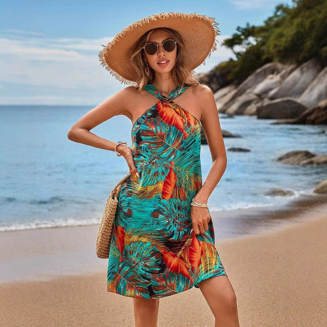 WW | Print Halter Strand Urlaub Fließendes Kleid