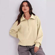 Damen sportlicher Fleece-Pullover mit Reißverschluss und lässigem Schnitt WW