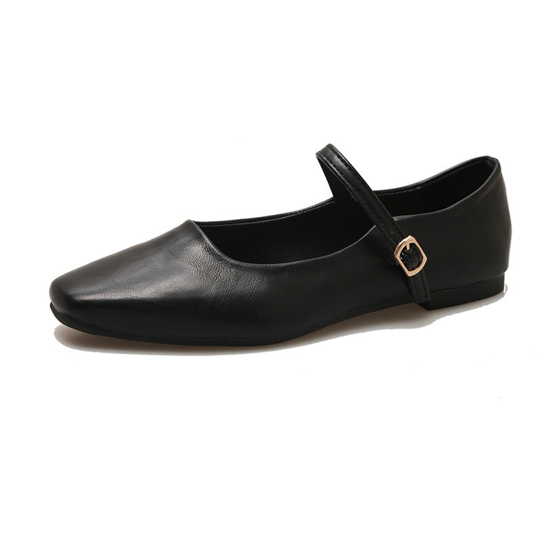 Damen Quadratzehen-Mary-Jane-Flats mit verstellbarem Knöchelriemen WW
