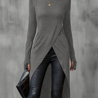 Damen asymmetrisches Longshirt mit eleganter Wickeloptik WW