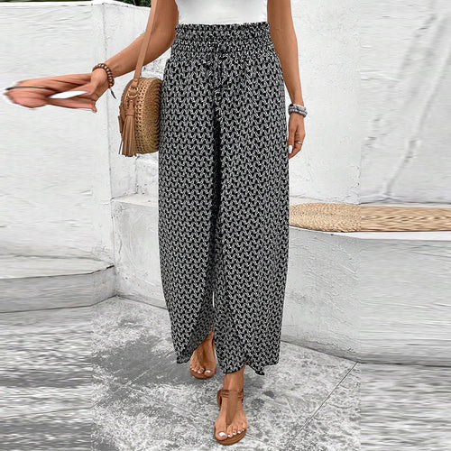 Damen weite Sommerhose mit floralem Muster und elastischem Bund WW