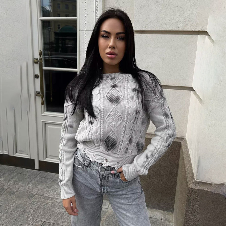 Damen Strickpullover mit strukturiertem Zopfmuster und lässigem Schnitt WW