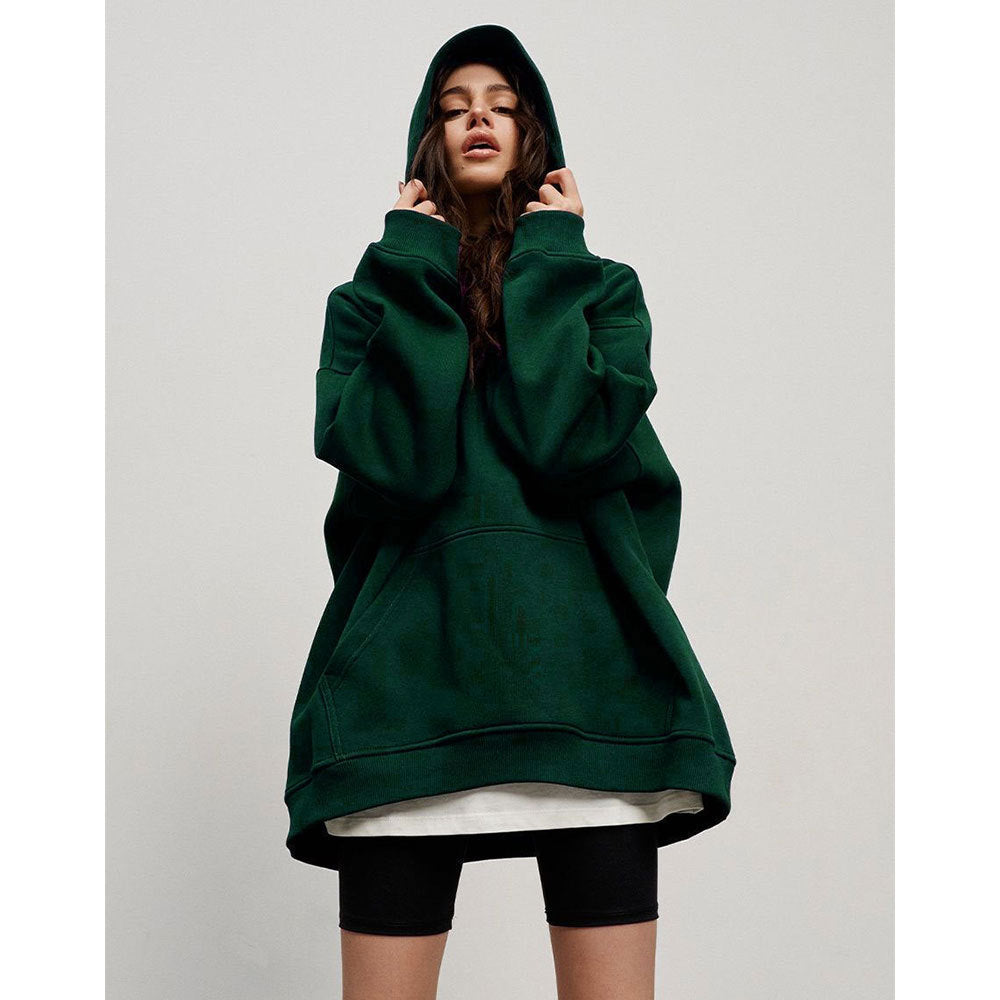 Damen Bequemer oversized Kapuzenpullover mit Kängurutasche WW