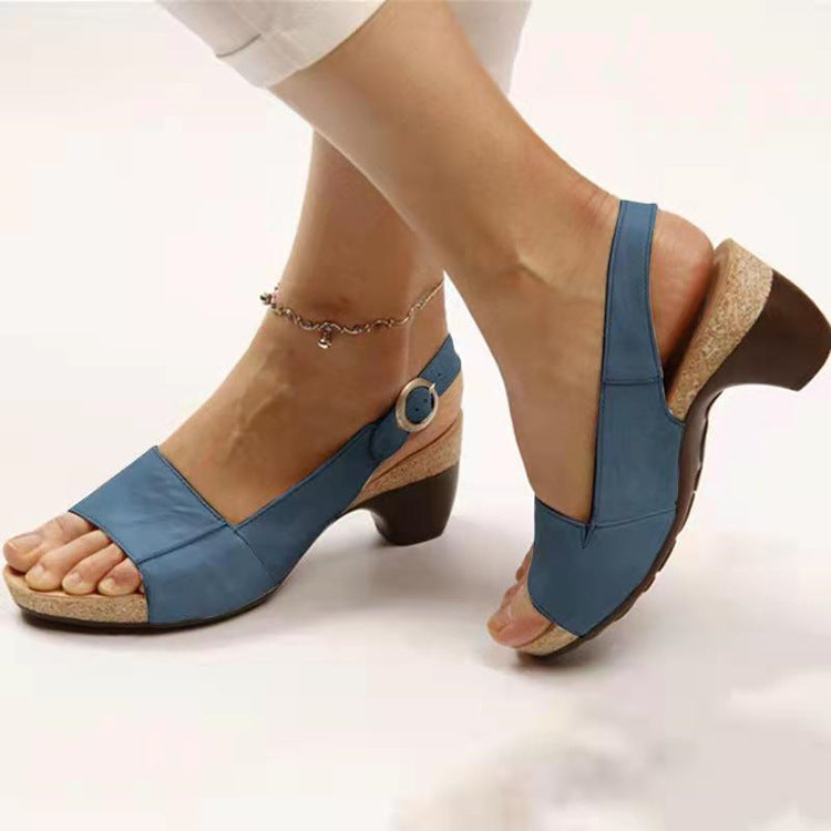 Damen Slingback Sandalen mit elegantem Korkabsatz und verstellbarem Riemen WW