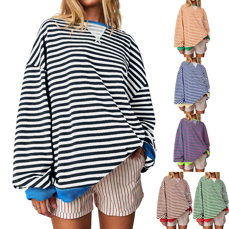 Damen Bequeme Streifenpulli mit Raglanärmeln und elastischen Bündchen WW