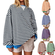 Damen Bequeme Streifenpulli mit Raglanärmeln und elastischen Bündchen WW
