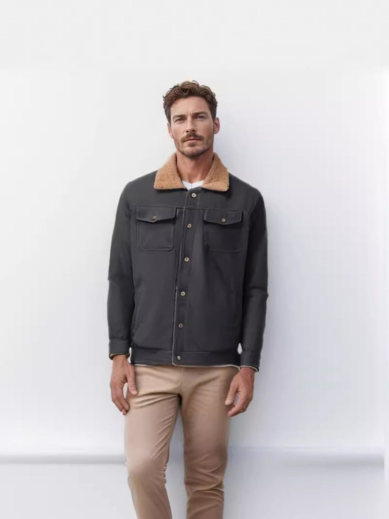 Herren schicke Arbeitsjacke mit weichem Kragen aus Kunstfell WW