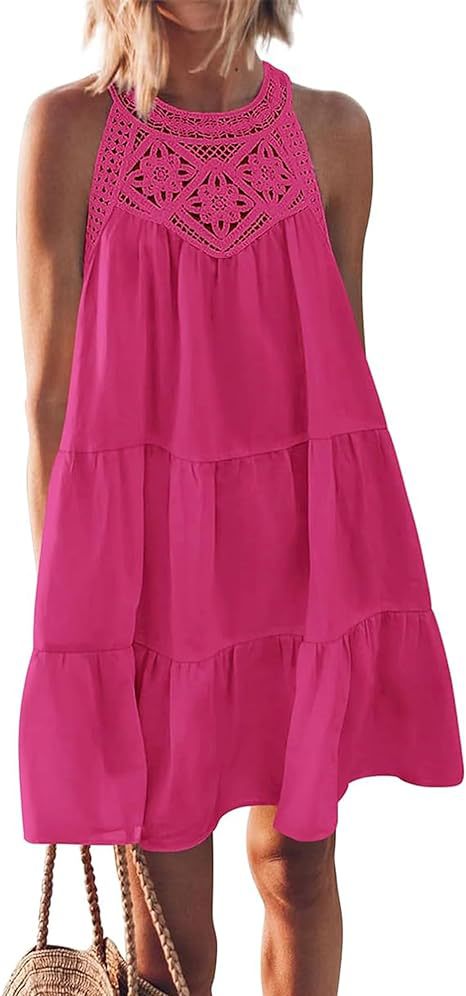 Damen Luftiges Sommerkleid mit Spitzenbesatz und weit geschnittenem Saum WW