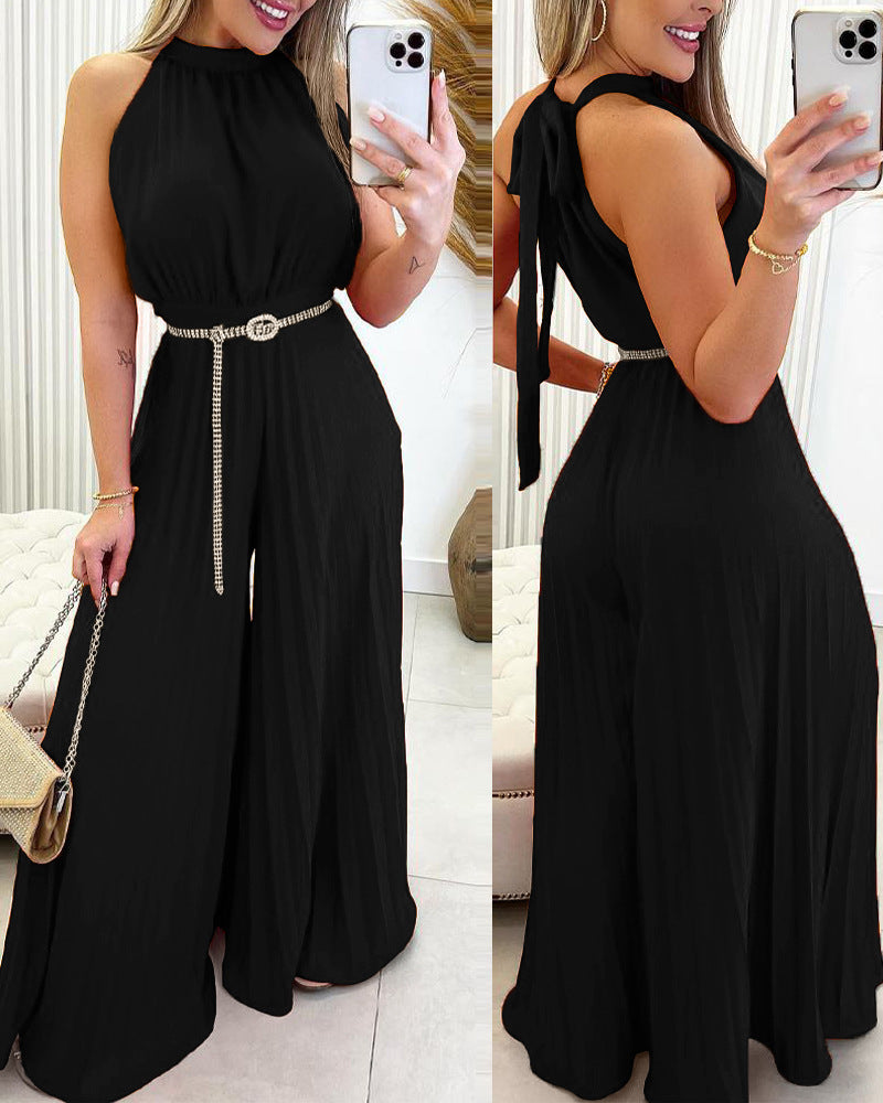Damen Elegantes Jumpsuit mit weitem Bein und Taillengürtel WW