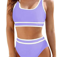 Damen Sportliches Bikini-Set mit hoch geschnittenem Unterteil und sportlichem Oberteil WW