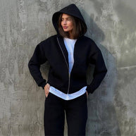 Damen sportlicher Fleece-Jumpsuit mit hohem Kragen und durchgehendem Reißverschluss WW