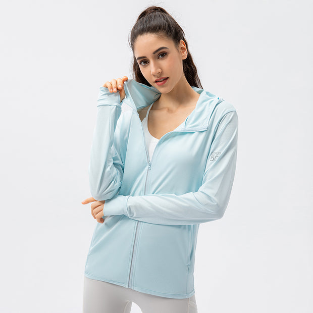 Damen Atmungsaktive Funktionsjacke mit Kapuze und Reißverschluss WW