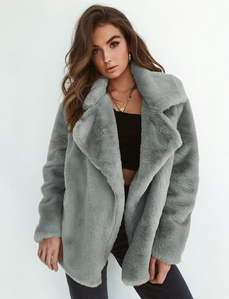 Damen elegante Fake-Fur Jacke mit weichem Kragen und lässigem Schnitt W&W Mode