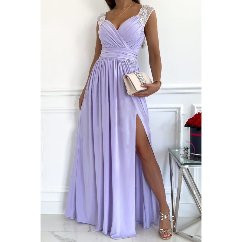 Damen Maxikleid mit raffiniertem V-Ausschnitt und hohem Schlitz WW