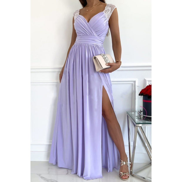 Damen Maxikleid mit raffiniertem V-Ausschnitt und hohem Schlitz WW