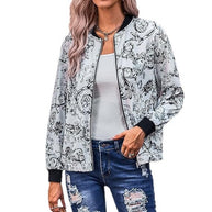Damen Bomberjacke mit floralem Muster und elastischen Bündchen WW