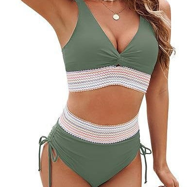 Damen Bikini-Set mit modischem Wickeloberteil und hochgeschnittenen Unterteilen WW