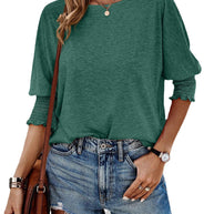 Damen lässiges Oversized T-Shirt mit modischen Puffärmeln und Rundhalsausschnitt WW