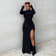 WW | Rosiedress Rollkragen Langarm Hochgeschlitztes Maxikleid