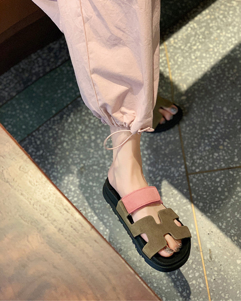 Damen modische Badeschuhe mit breite Riemen und rutschfester Sohle WW
